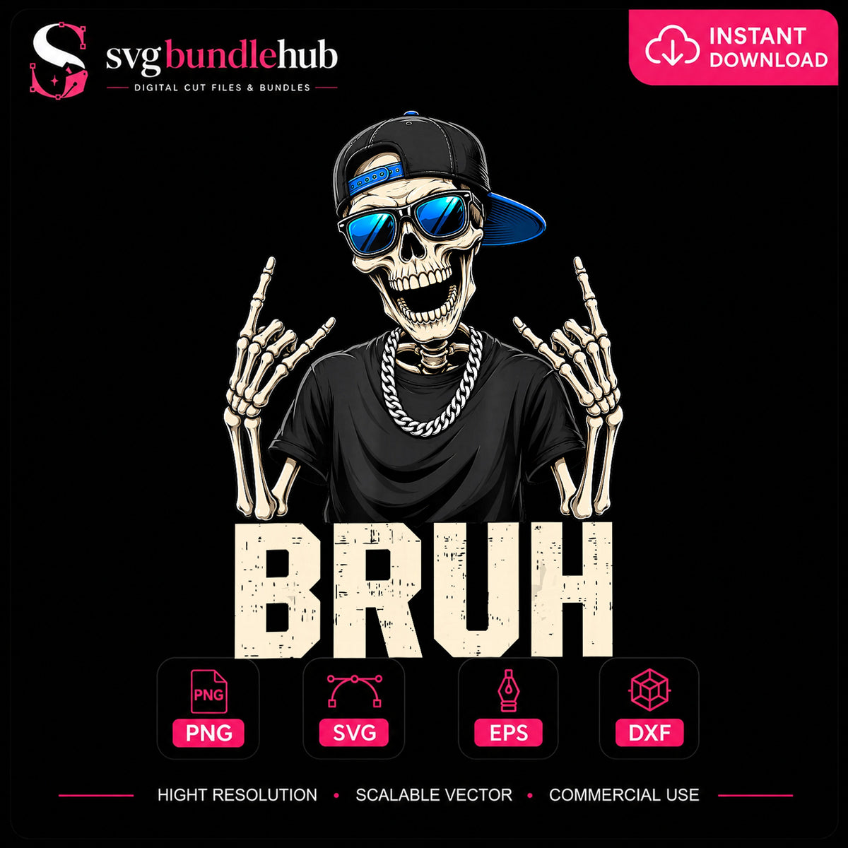 Cool Skeleton Bruh Snapback Sunglasses Chain PNG