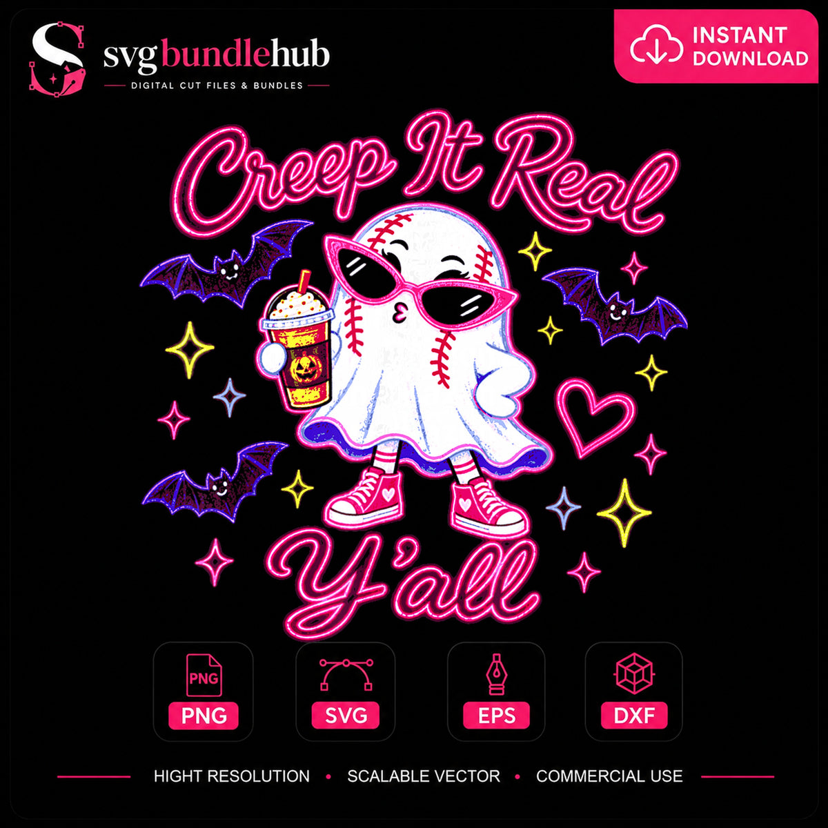 Creep It Real Y'all Baseball Ghost Halloween PNG