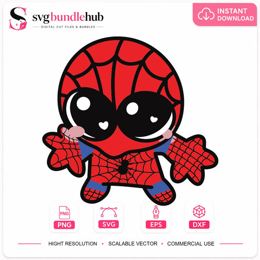 Cute Spiderman SVG, Happy Web Hero Clipart Design