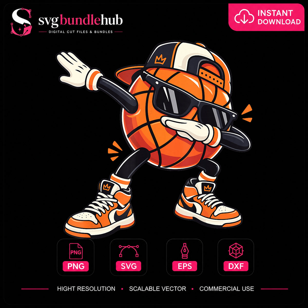 Dabbing Basketball Character Sunglasses Sneakers PNG