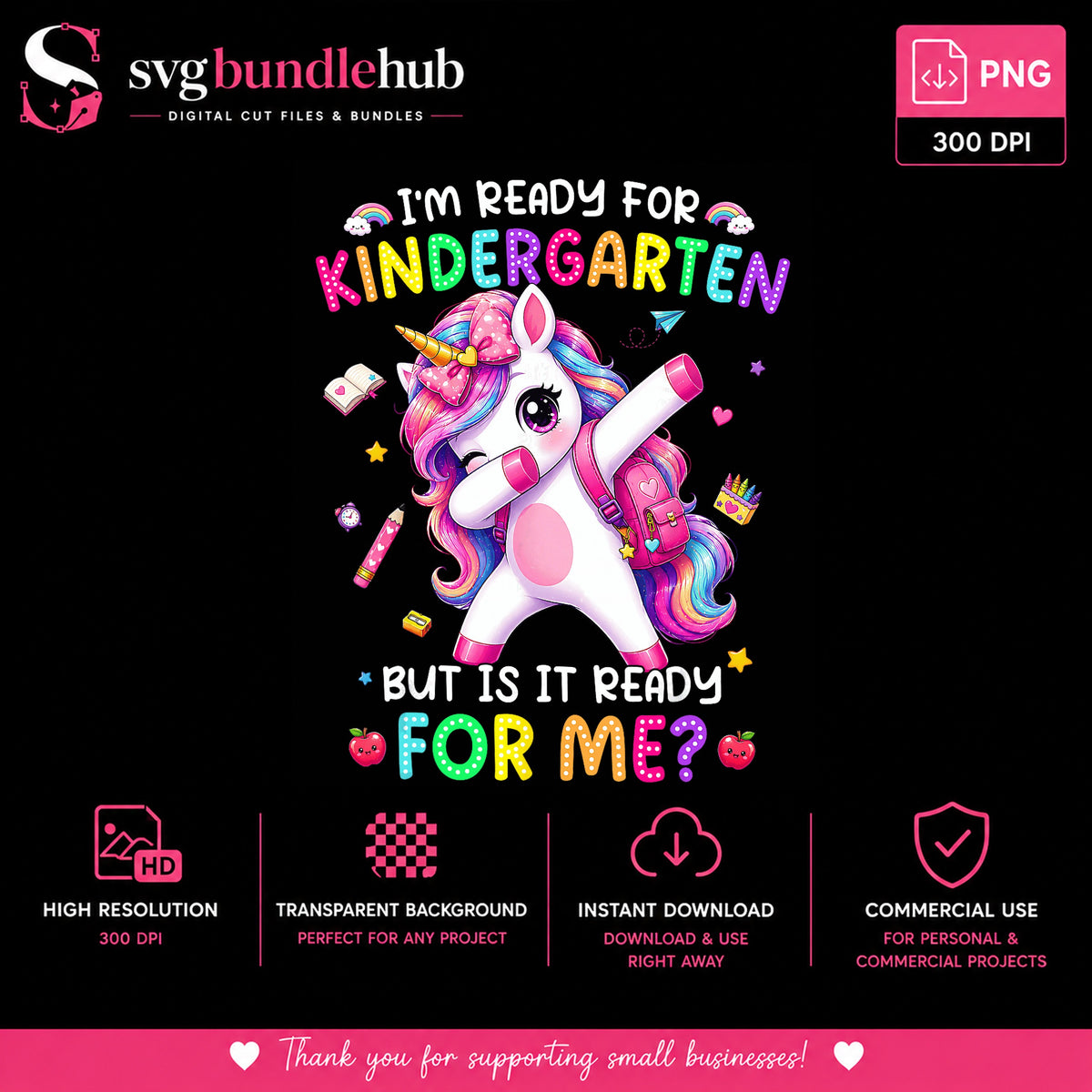 Dabbing Unicorn Kindergarten PNG, Back To School PNG, Cute Unicorn PNG
