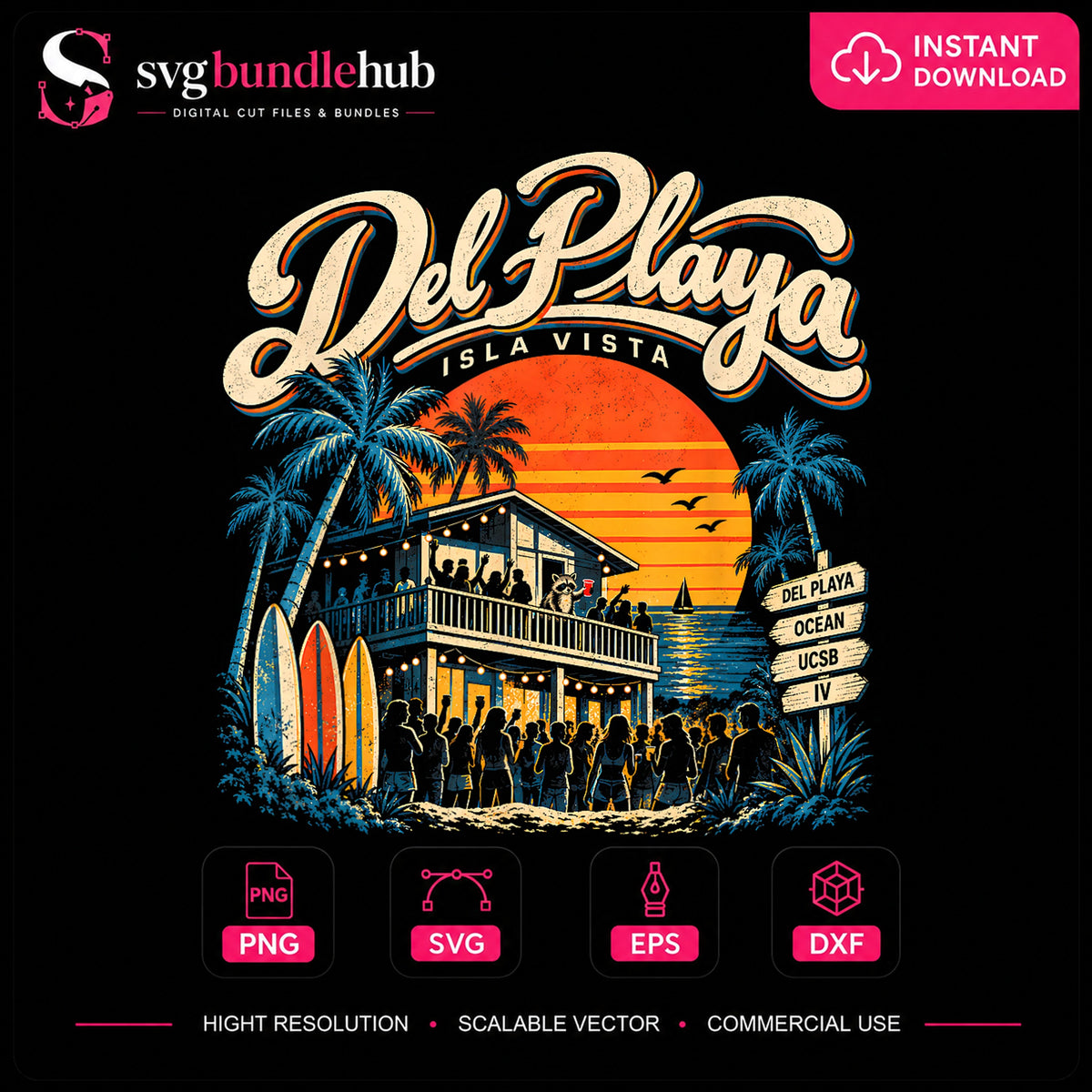 Del Playa Isla Vista Retro Beach Sunset Party PNG