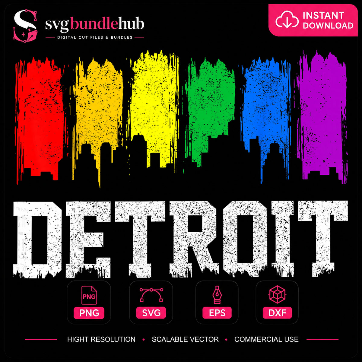 Detroit Rainbow LGBT Pride Skyline Cityscape PNG