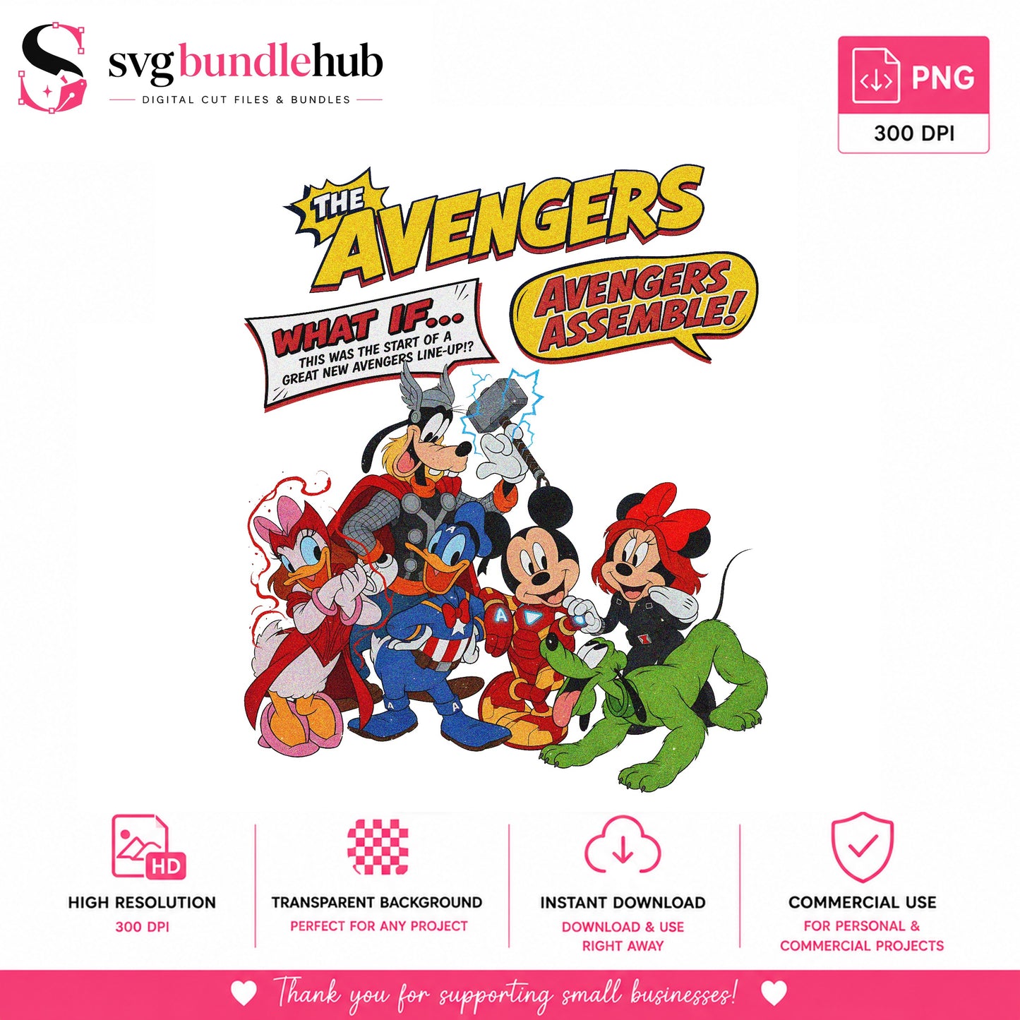 Disney Avengers Assemble PNG, Mickey And Friends Marvel PNG, Retro Disney PNG