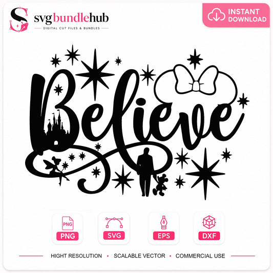 Disney Believe SVG, Minnie Mouse Castle SVG, Disney PNG