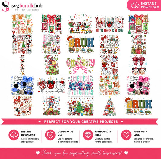 Disney Christmas Characters Holiday PNG | SvgBundleHub