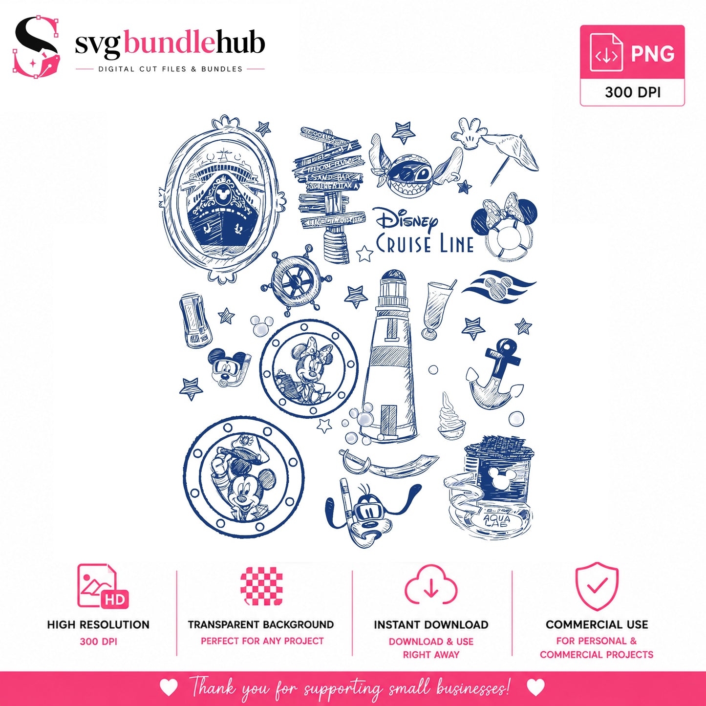 Disney Cruise Line PNG Bundle, Mickey Minnie Stitch PNG, Vacation PNG