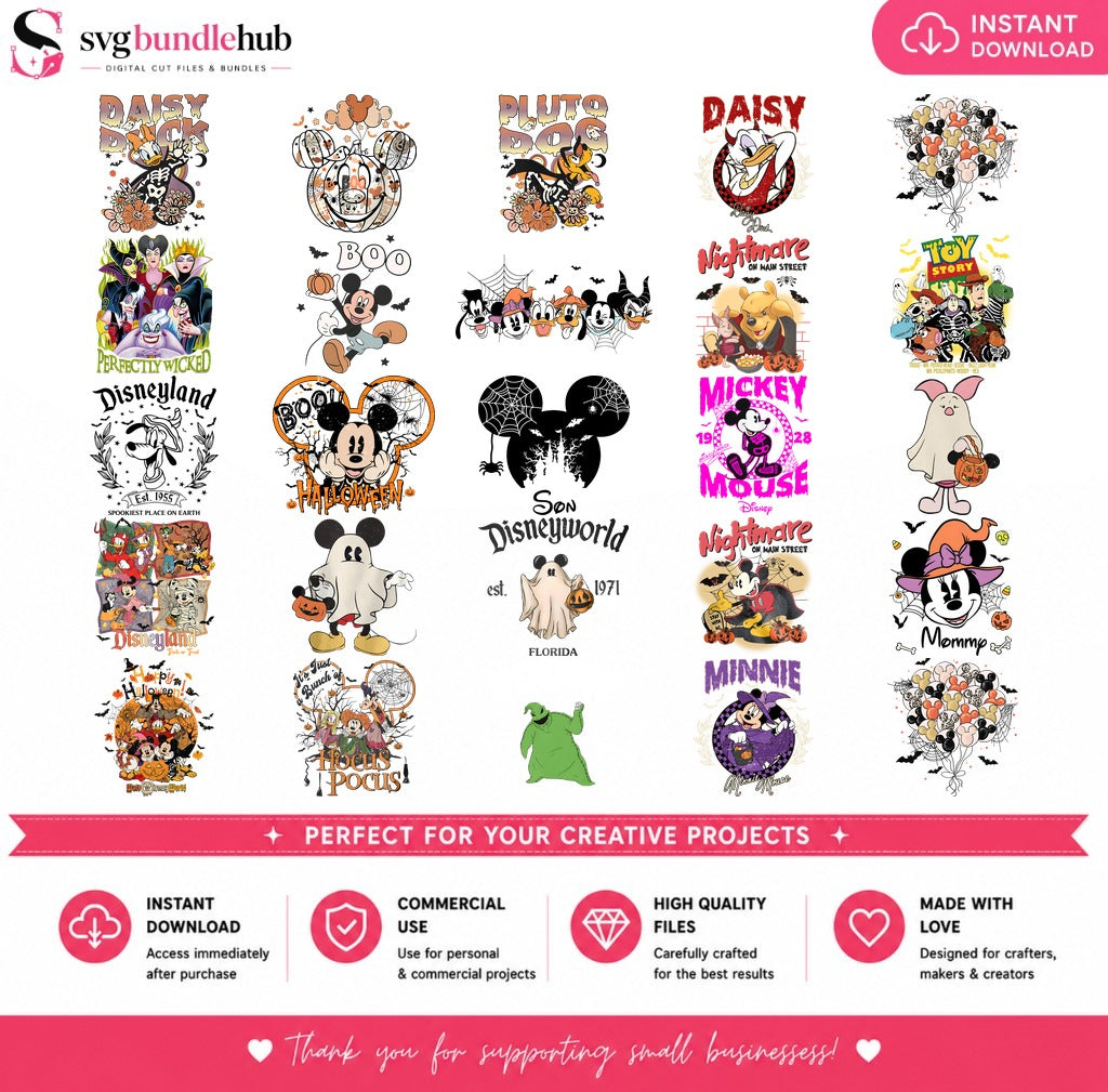 Disney Halloween Spooky Characters PNG | SvgBundleHub