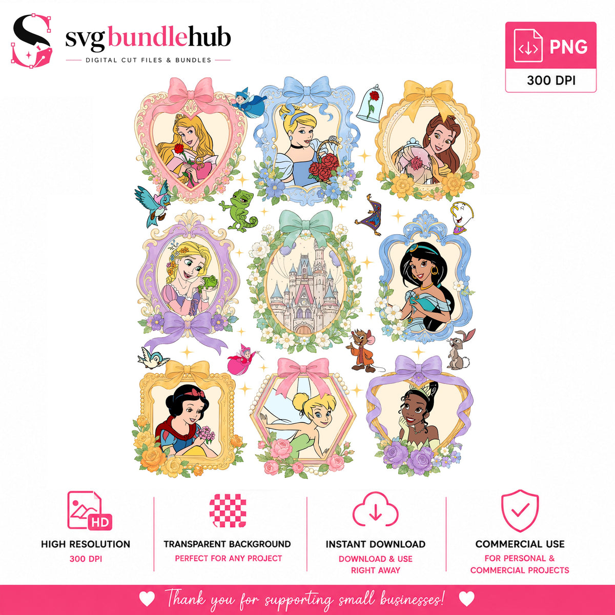 Disney Princess Floral Frames PNG | SvgBundleHub