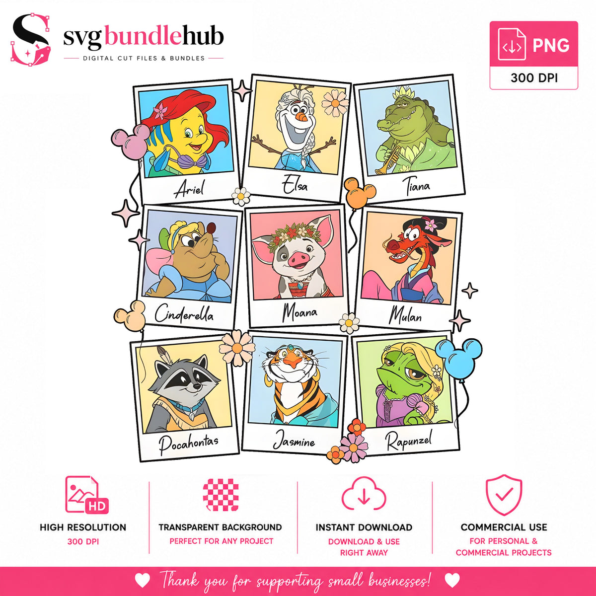 Disney Princesses as Animals Polaroid PNG | SvgBundleHub