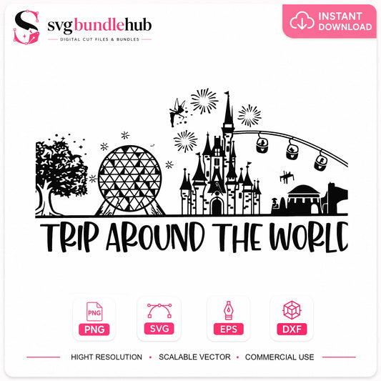 Disney Trip Around The World SVG, Disney Castle SVG, Vacation PNG SVG