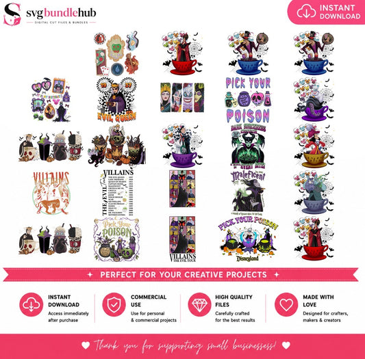 Disney Villains Pick Your Poison Bundle PNG | SvgBundleHub