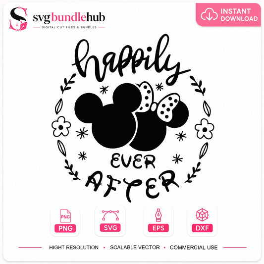 Disney Wedding SVG Bundle, Mickey Minnie Happily Ever After, Disney SVG PNG