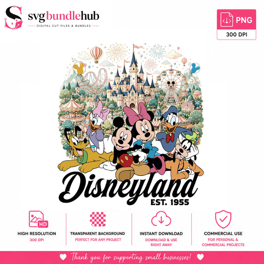 Disneyland Est 1955 PNG, Mickey And Friends Disney PNG, Disney Castle PNG