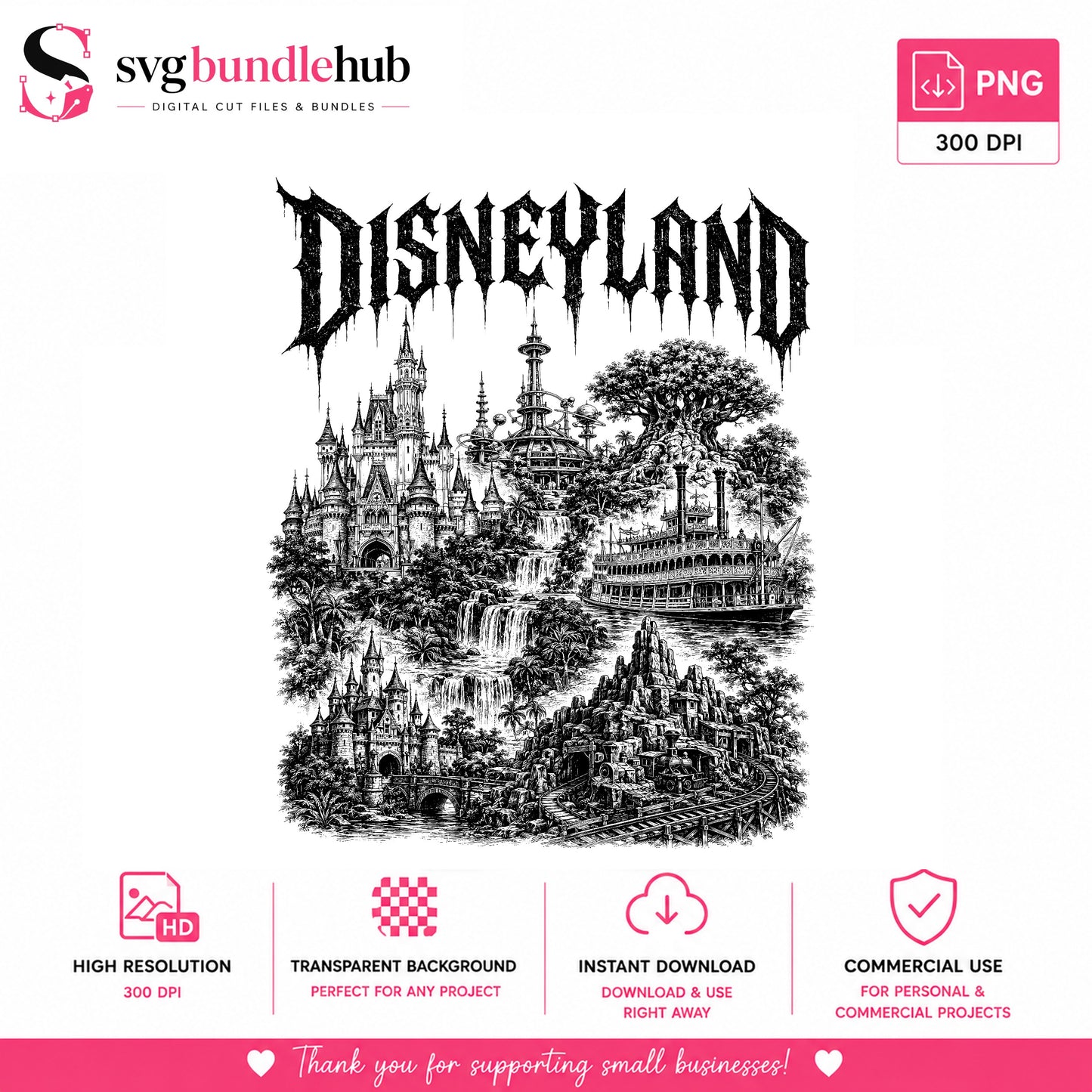 Disneyland Gothic PNG, Disney Castle Vintage PNG, Magic Kingdom PNG