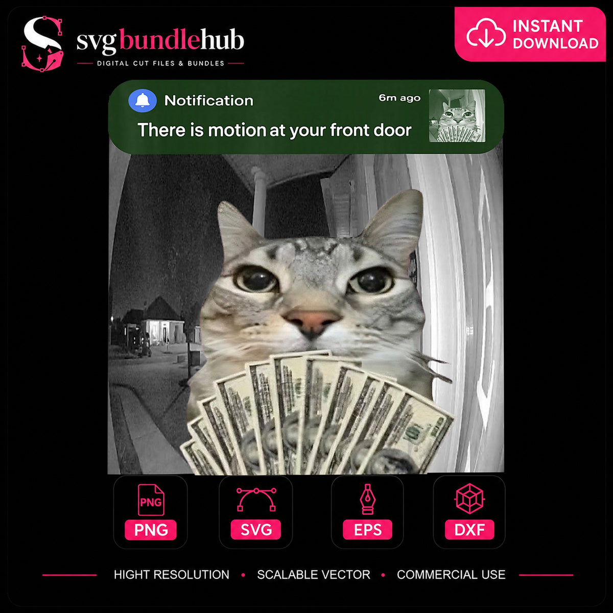 Doorbell Camera Cat Holding Cash Meme Clipart PNG