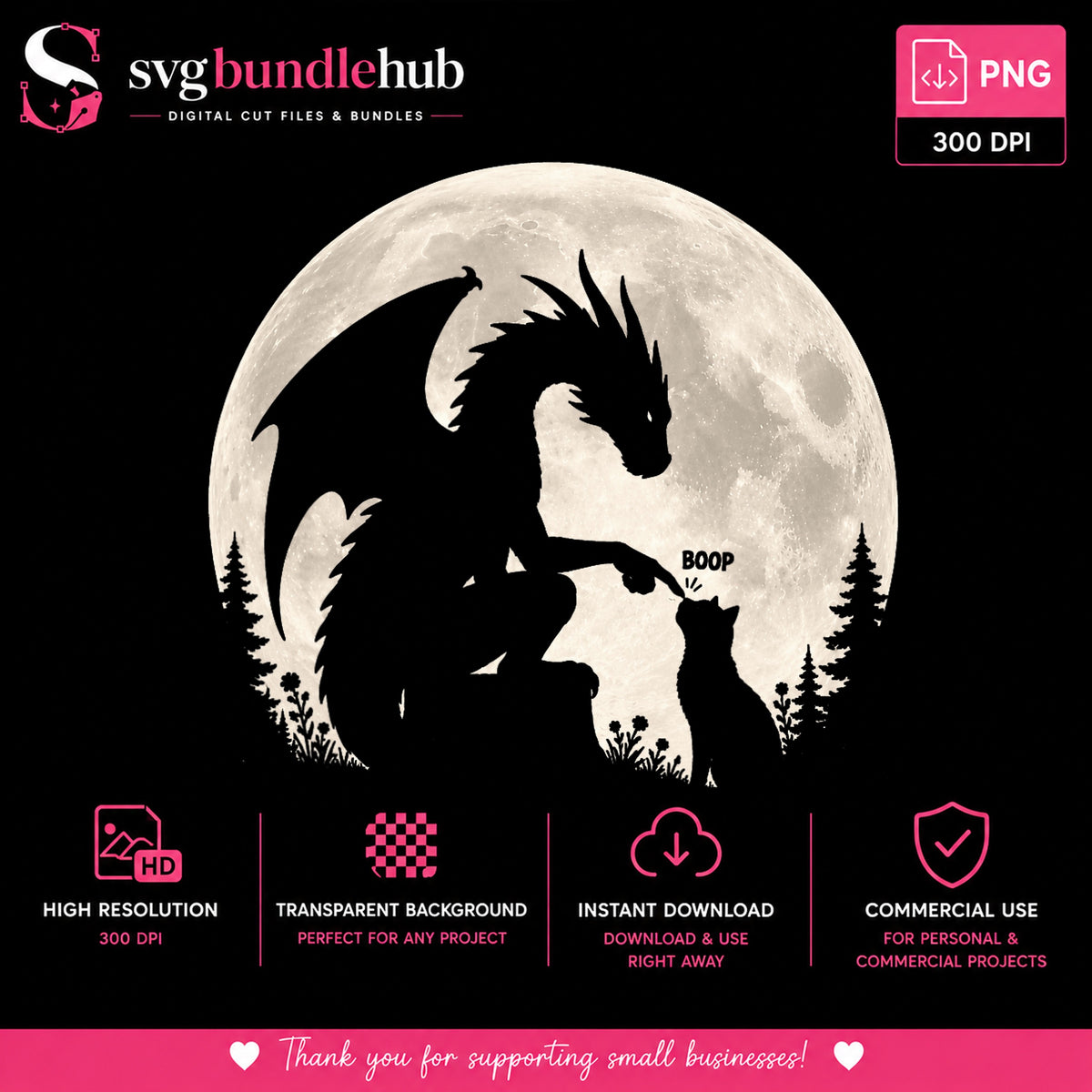 Dragon Booping Cat Moon PNG, Fantasy Dragon PNG, Cute Cat PNG