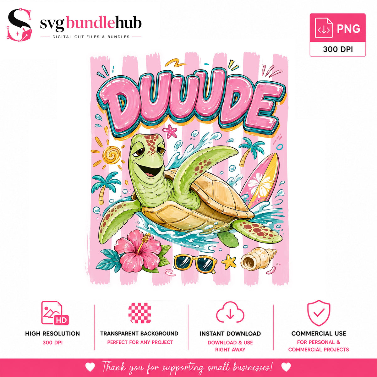Duuude Surfing Turtle Summer PNG | SvgBundleHub