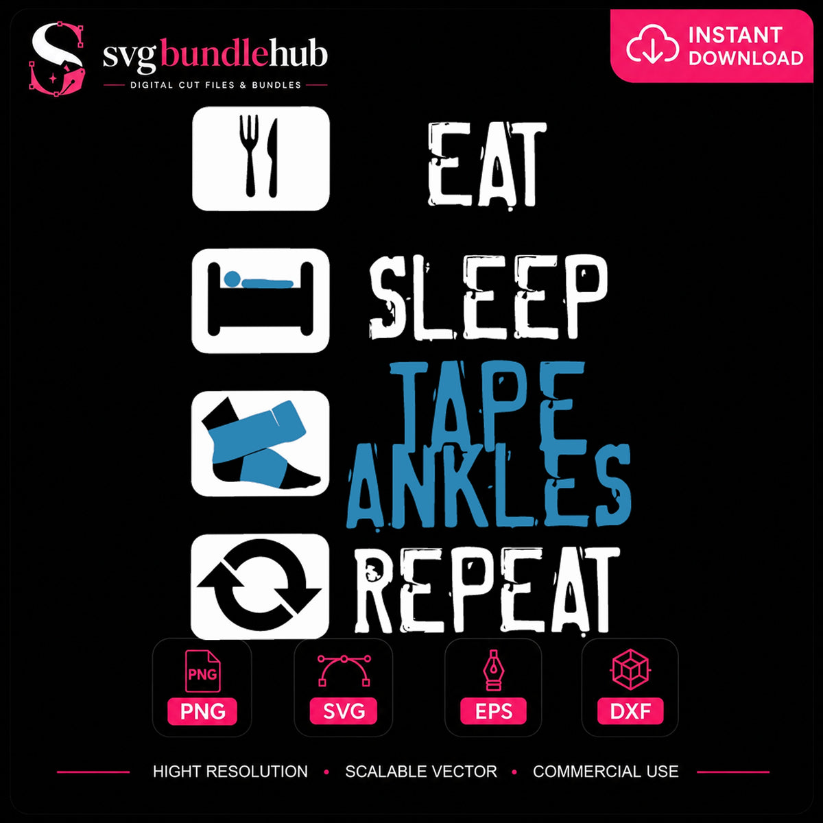 Eat Sleep Tape Ankles Repeat PNG, Athlete Sports Quote