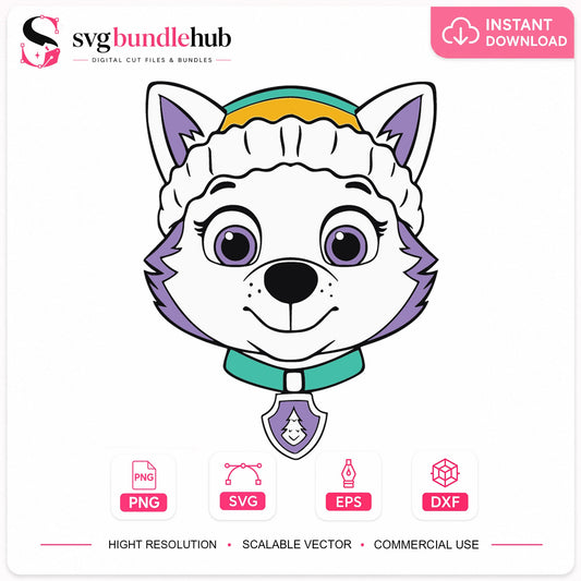 Everest Paw Patrol Face SVG, Kids Cartoon Cricut Clipart