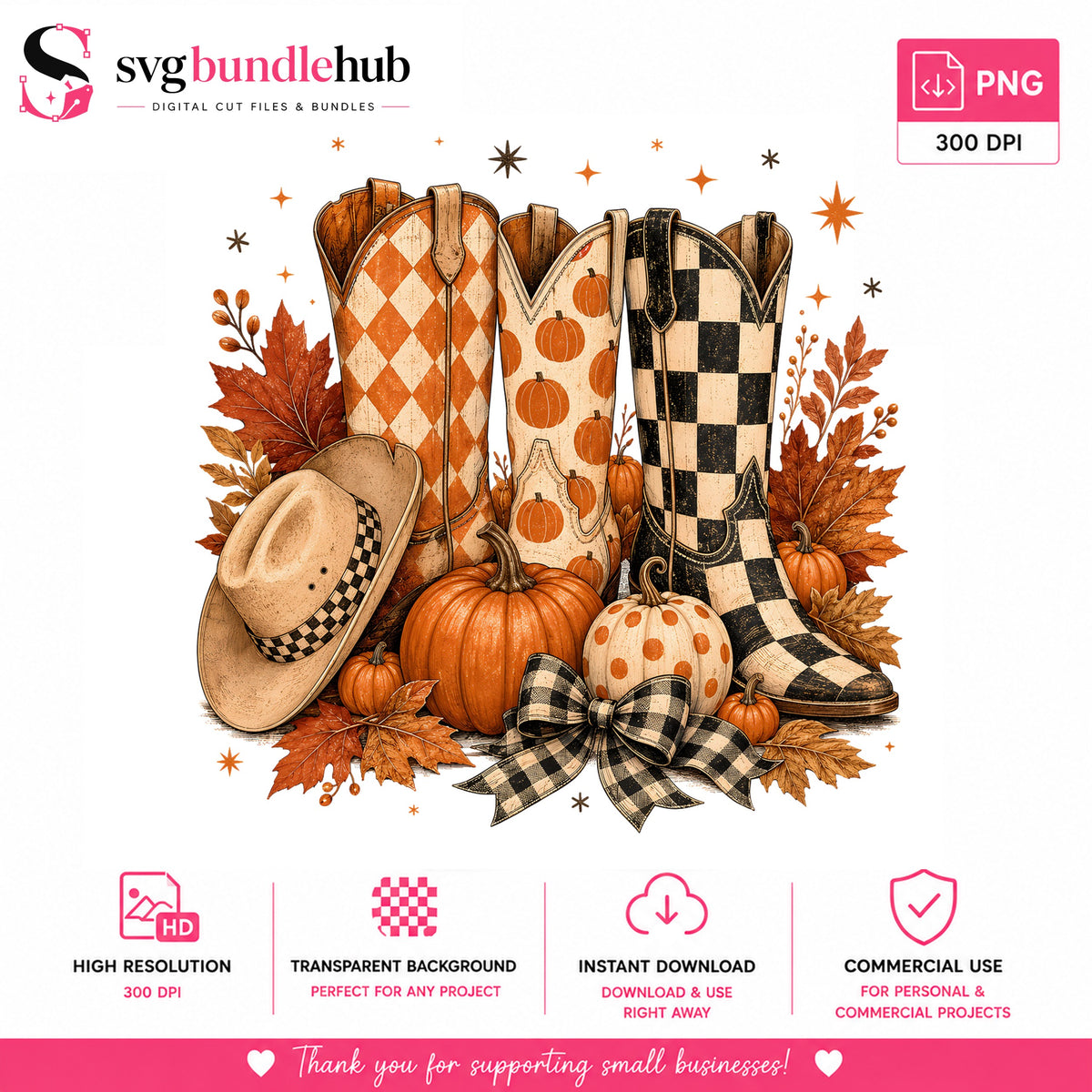 Fall Cowboy Boots Pumpkin PNG | SvgBundleHub