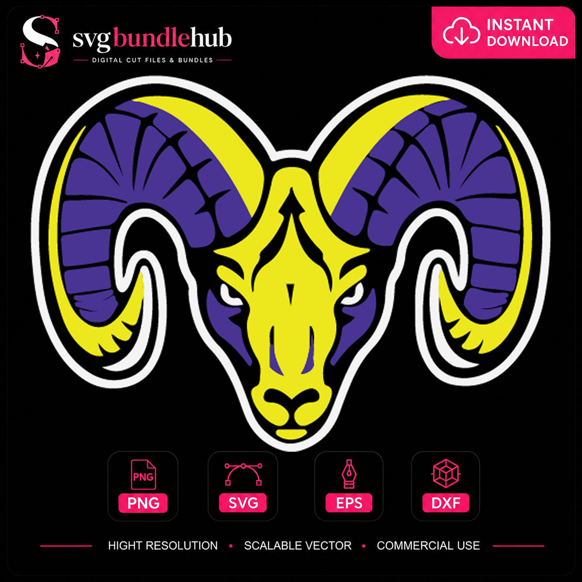 Fierce Ram Head Mascot Purple Gold Spirit PNG