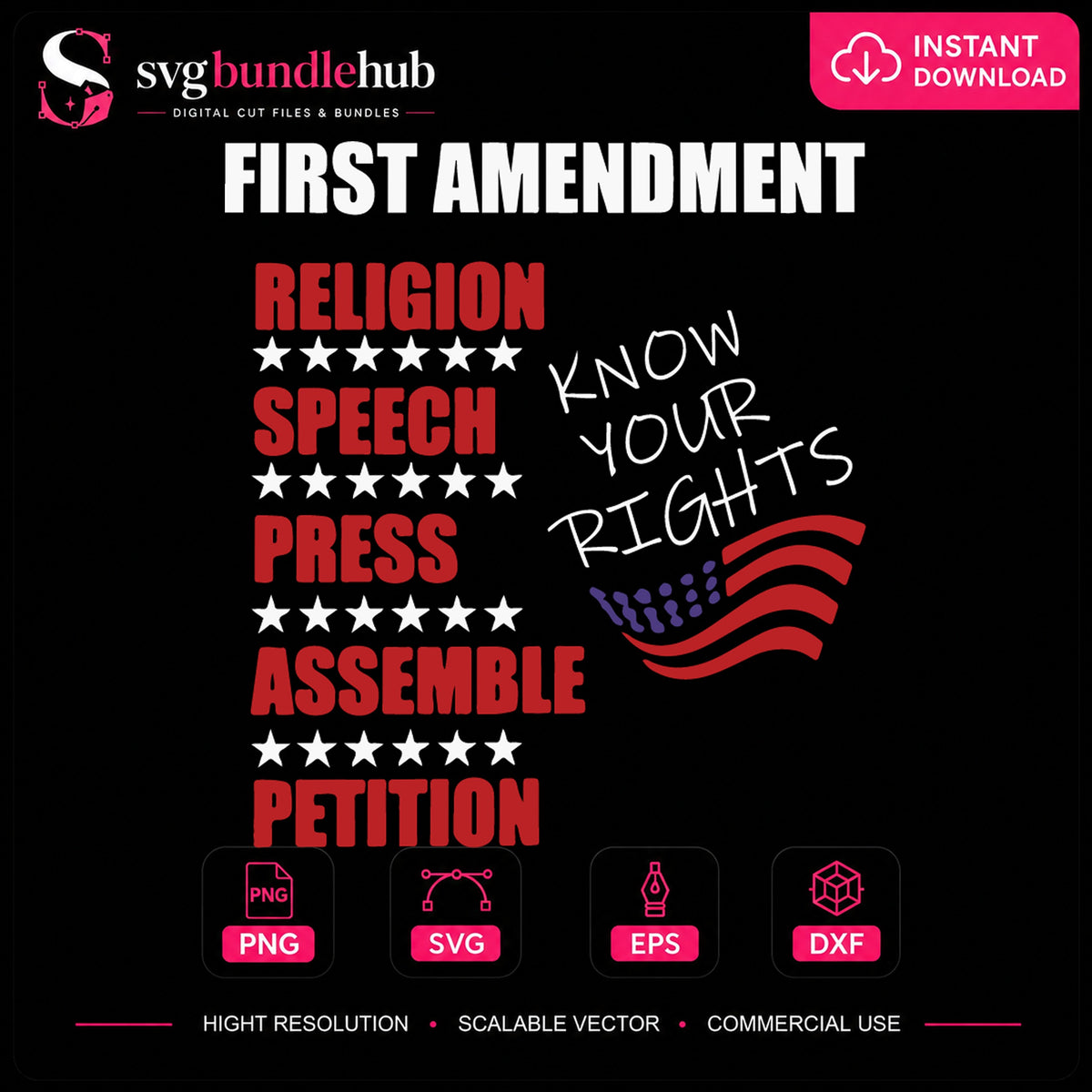 First Amendment Know Your Rights Patriotic Cut File SVG