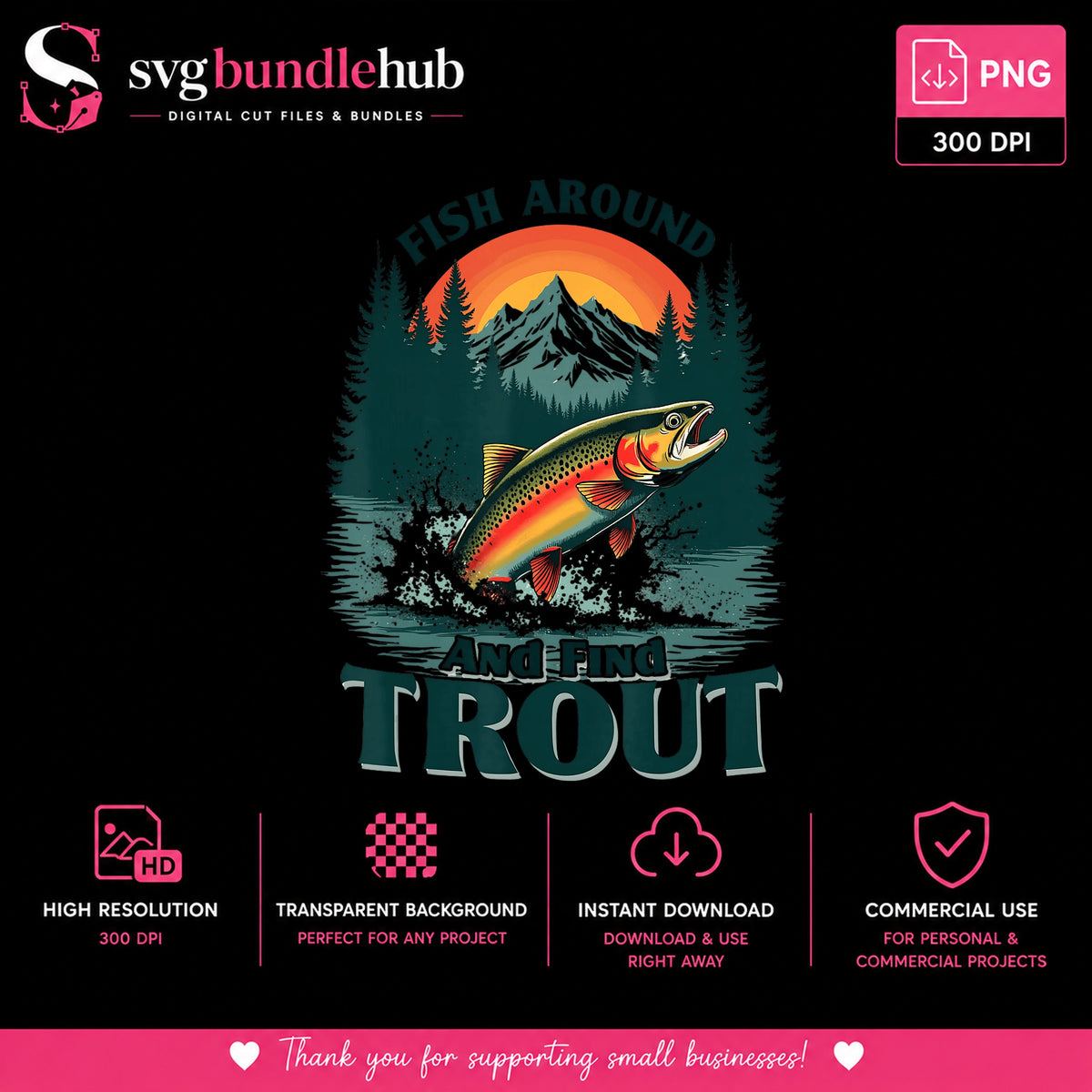 Fish Around And Find Out Trout Clipart, Jumping Fish Sunset Mountain