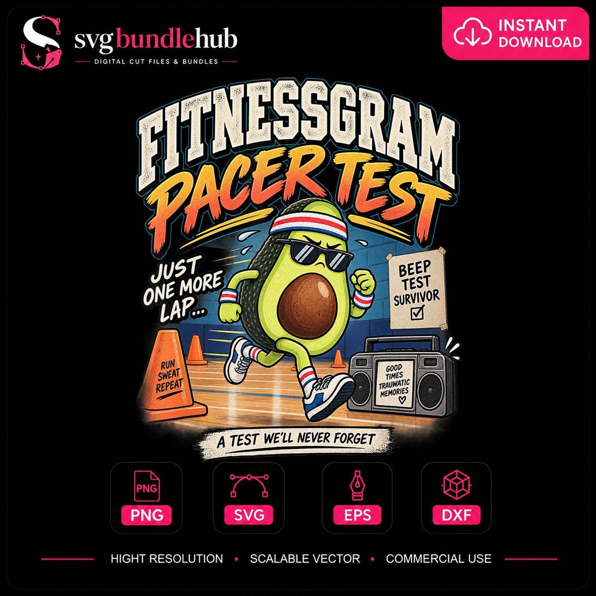 Fitnessgram Pacer Test Funny Avocado Runner PNG