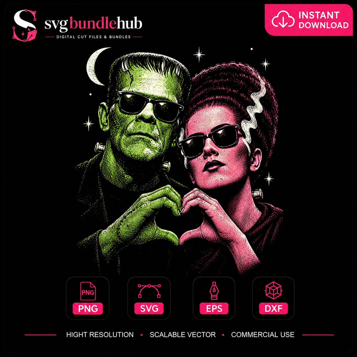 Frankenstein Bride Of Frankenstein Cool Couple Halloween PNG