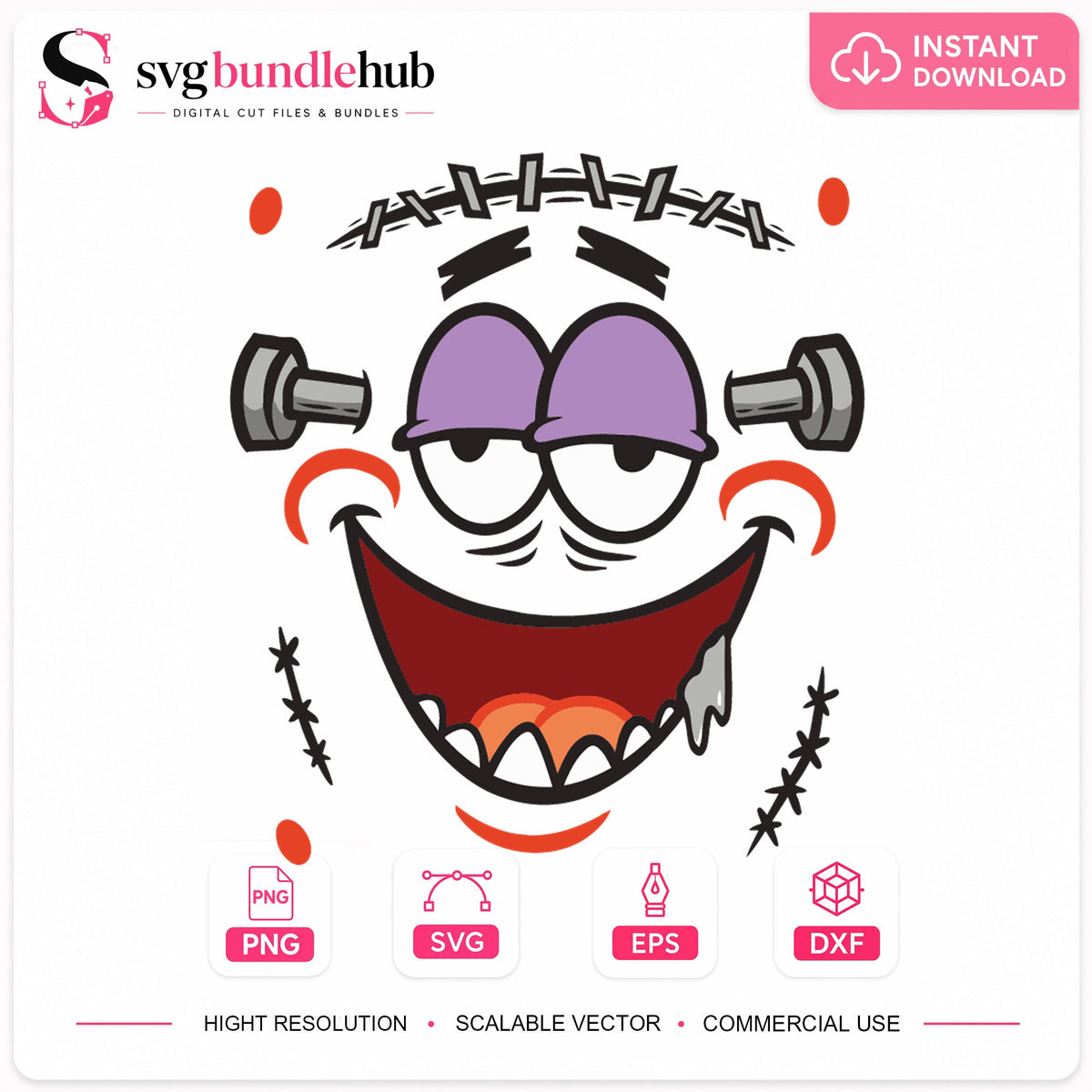 Frankenstein Face SVG, Funny Halloween Monster Clipart