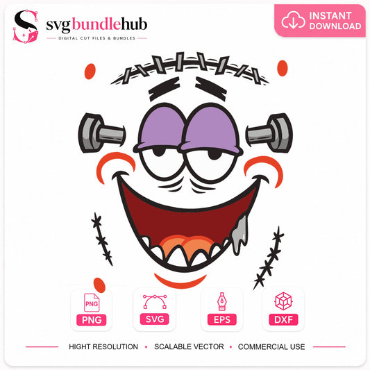 Frankenstein Face SVG, Funny Halloween Monster Clipart