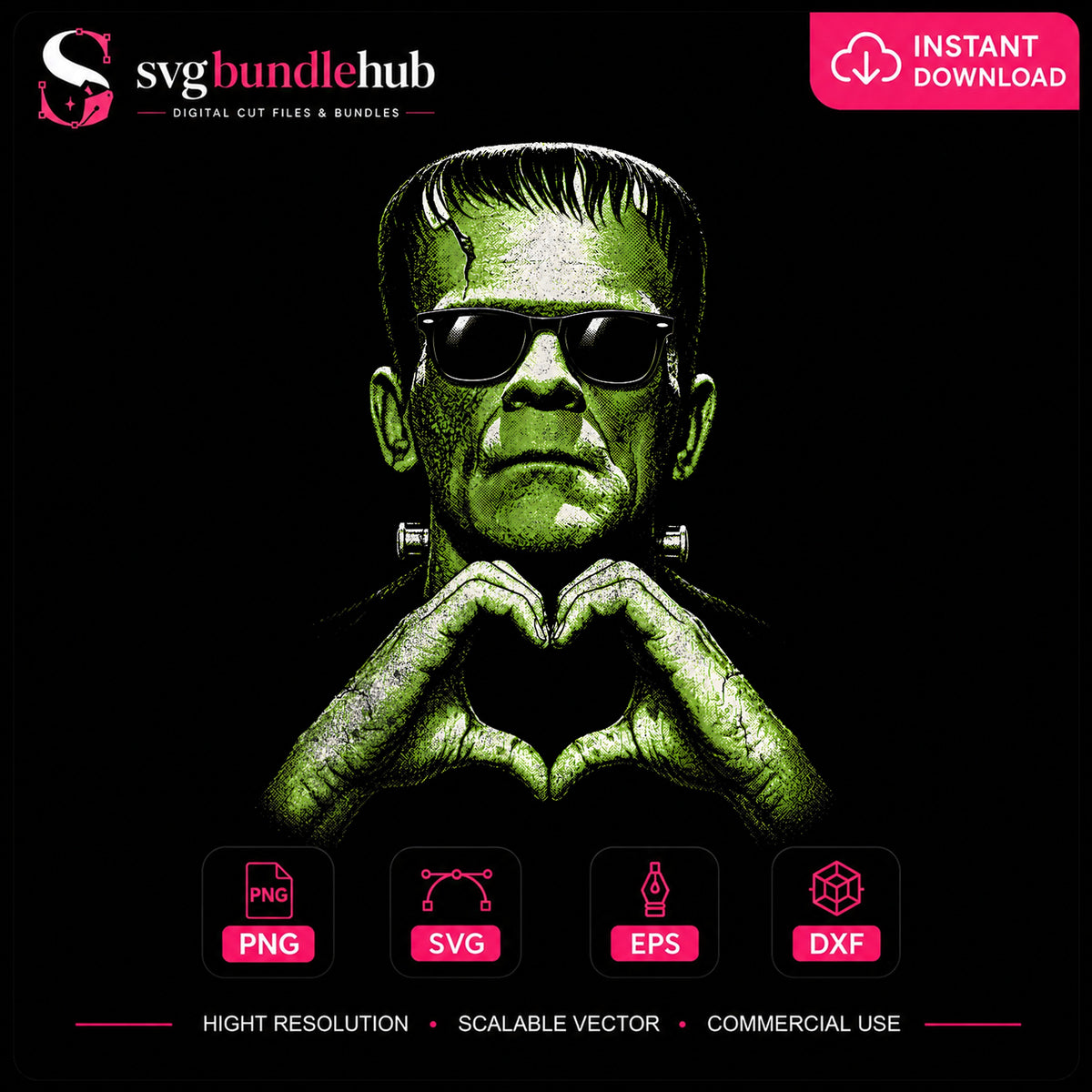 Frankenstein Heart Hands Sunglasses Halloween PNG