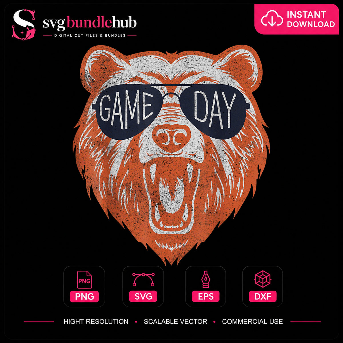 Game Day Bear Roaring Sunglasses Grunge Sports PNG