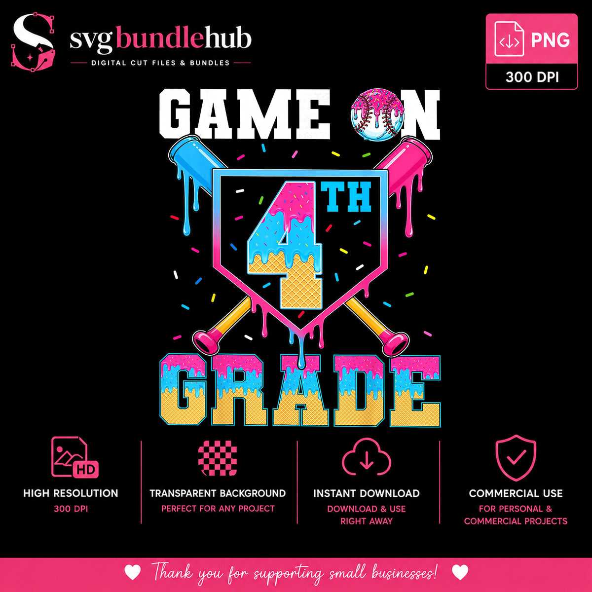 Game On 4th Grade PNG, Back To School Baseball, Student PNG