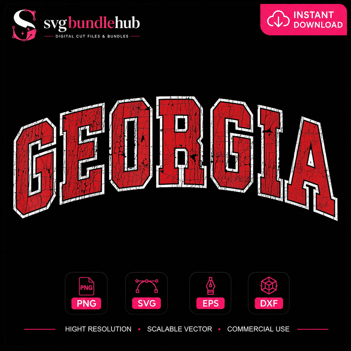 Georgia Distressed Grunge Varsity Arched Text PNG