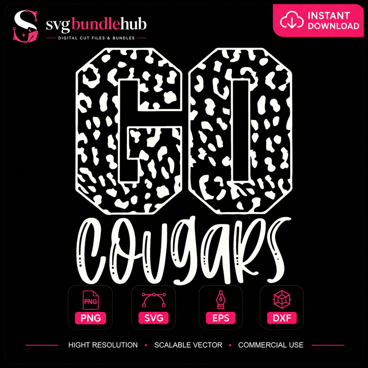 Go Cougars Leopard Print SVG, School Spirit Cricut Clipart