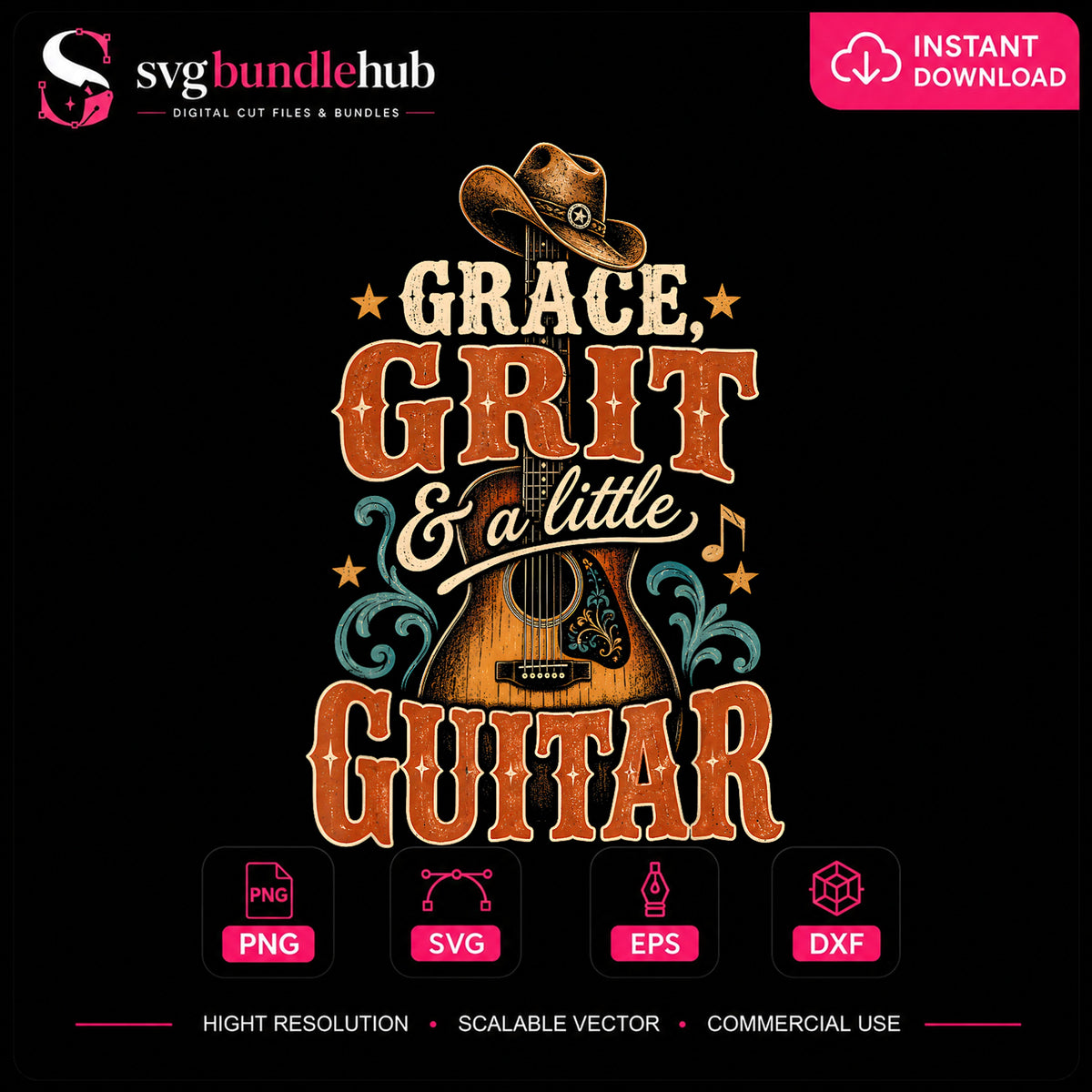 Grace Grit And A Little Guitar Cowboy Hat PNG