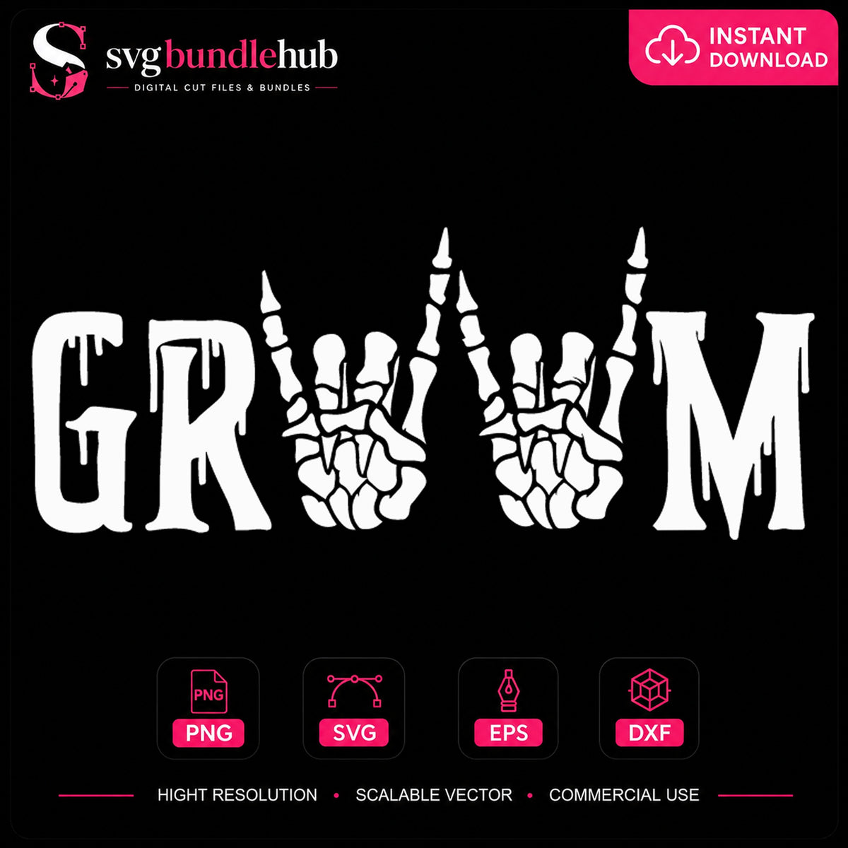 Groom Skeleton Hand Rock Sign Halloween Wedding PNG
