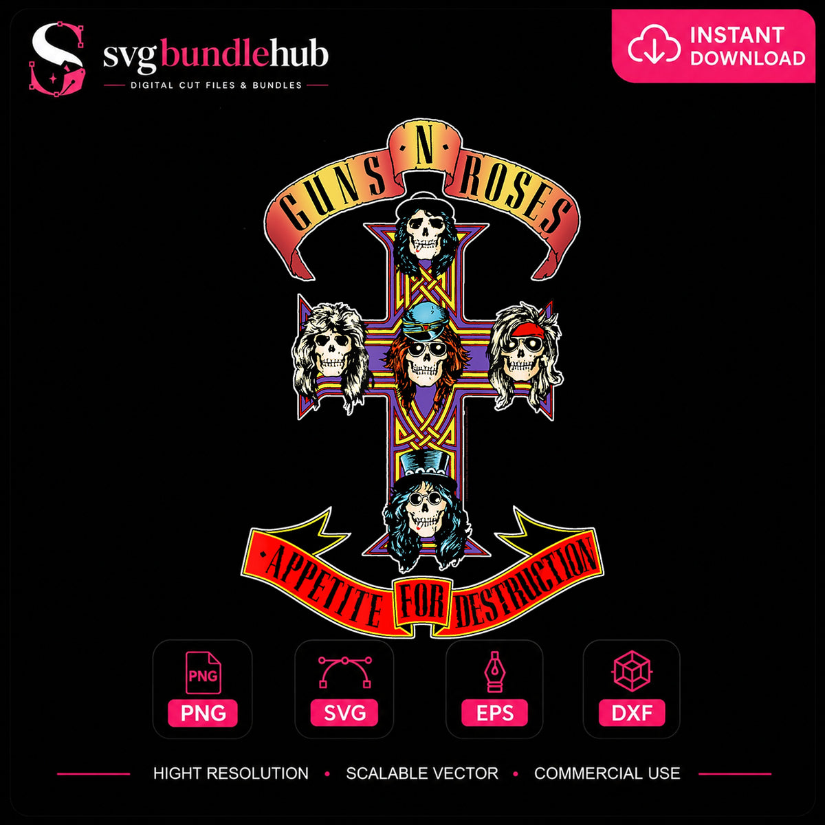 Guns N Roses Appetite For Destruction Skull Cross PNG