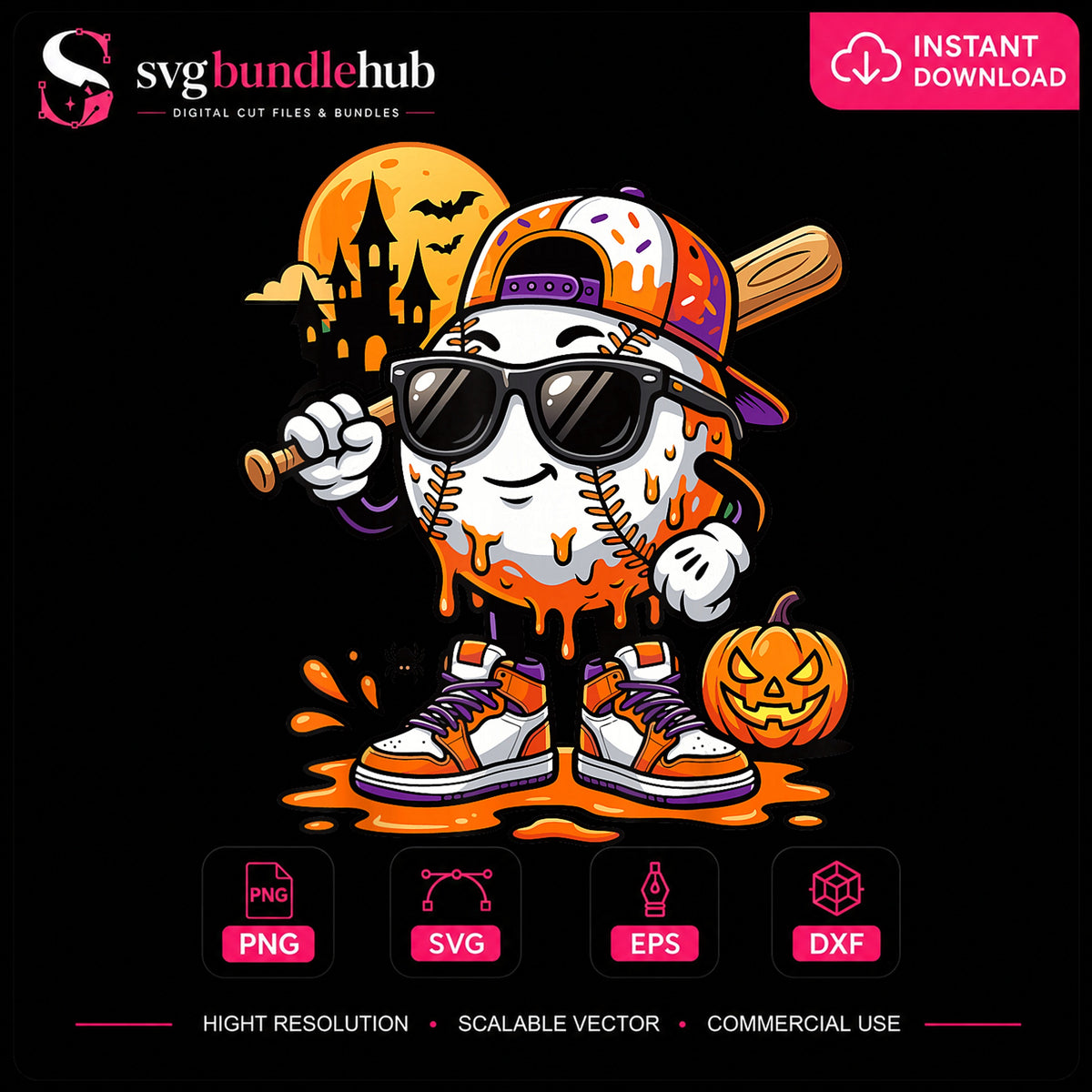 Halloween Baseball Character Drip Pumpkin Sneakers PNG