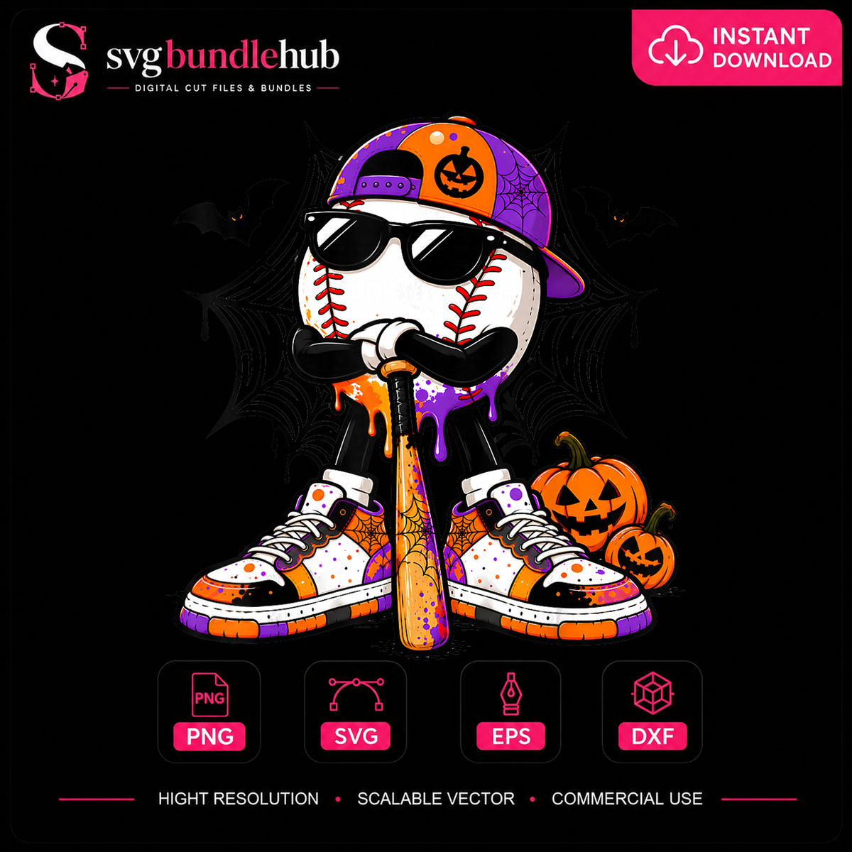 Halloween Baseball Character Drip Sneakers Clipart PNG