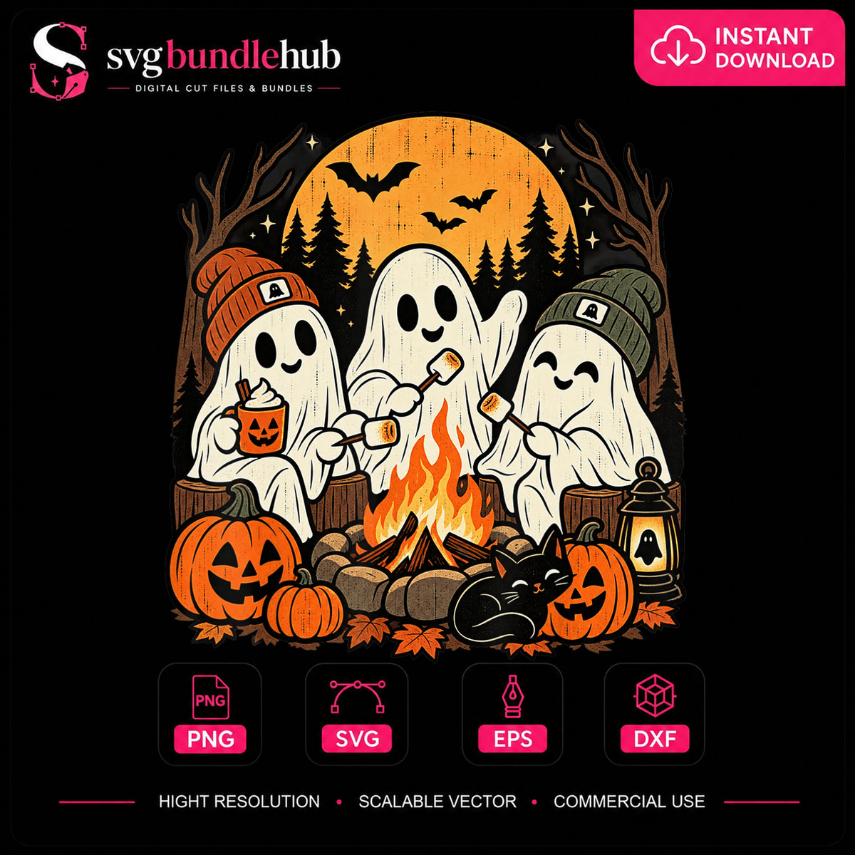 Halloween Ghosts Campfire Roasting Marshmallows PNG