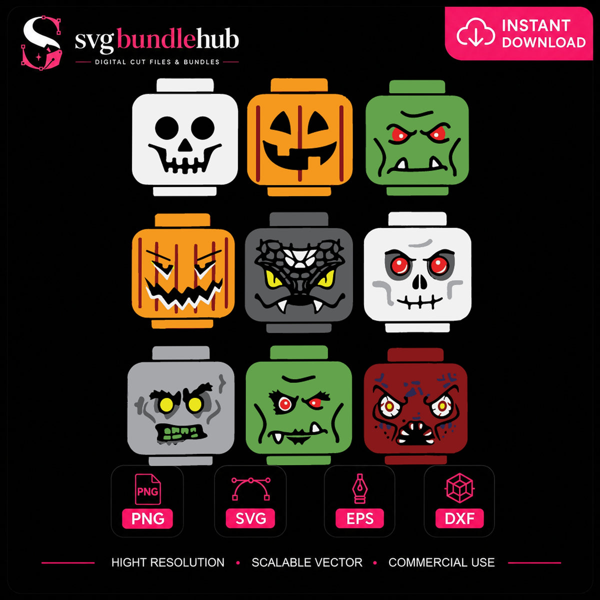 Halloween Lego Faces Monster Bundle Cricut Cut File SVG
