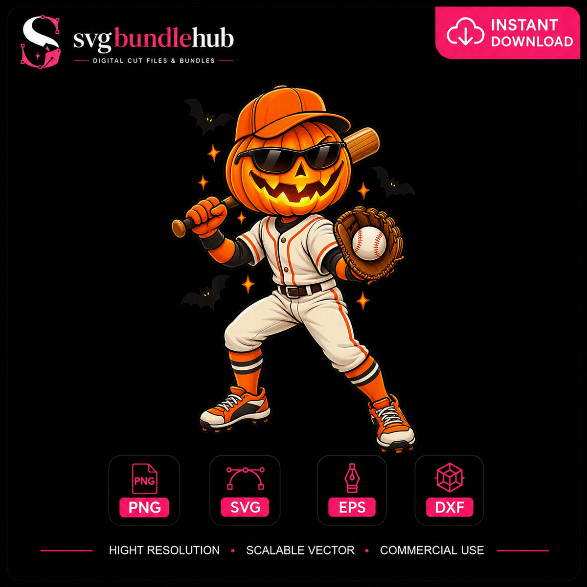 Halloween Pumpkin Baseball Player Bat Glove PNG