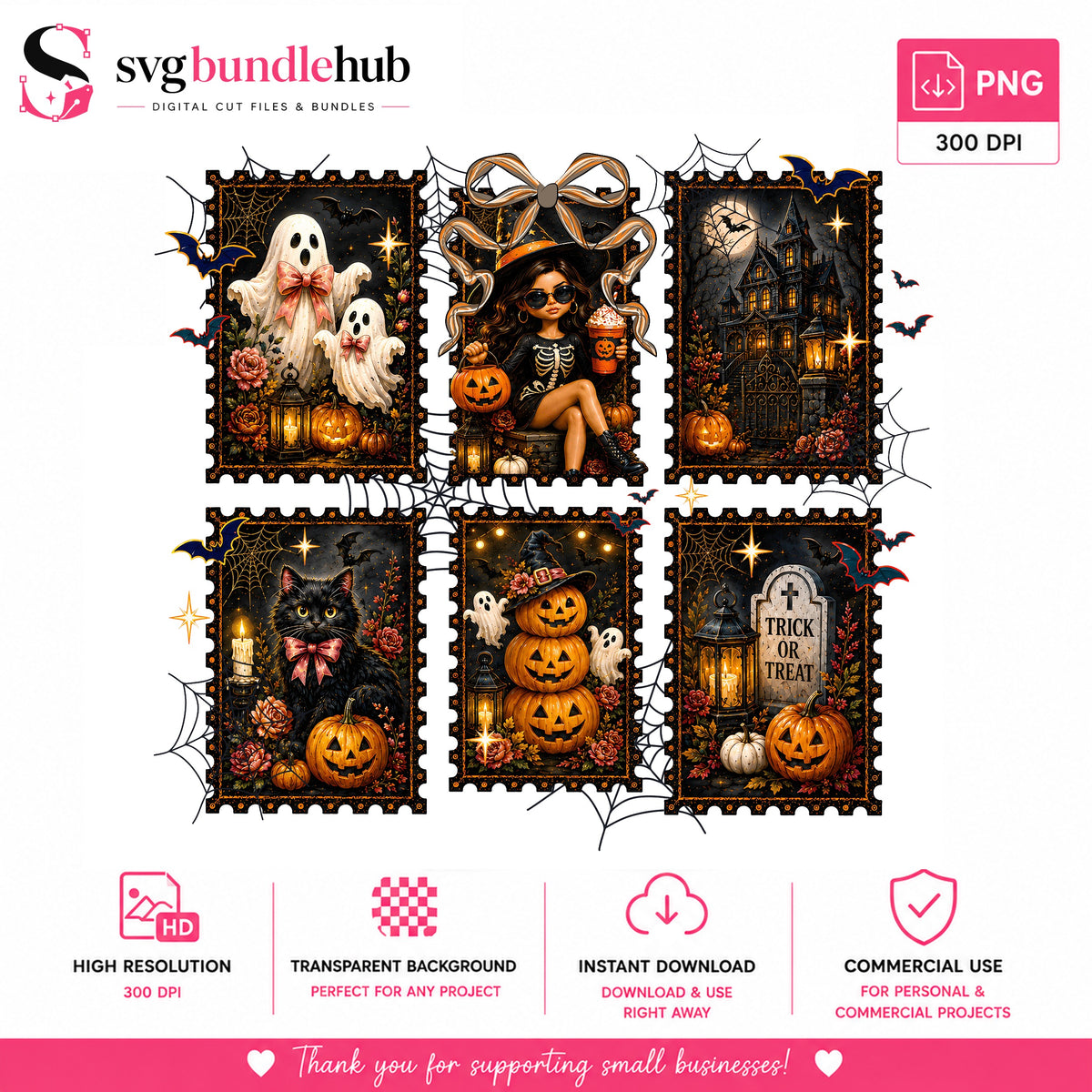 Halloween Stamp Bundle PNG, Spooky Clipart | SvgBundleHub
