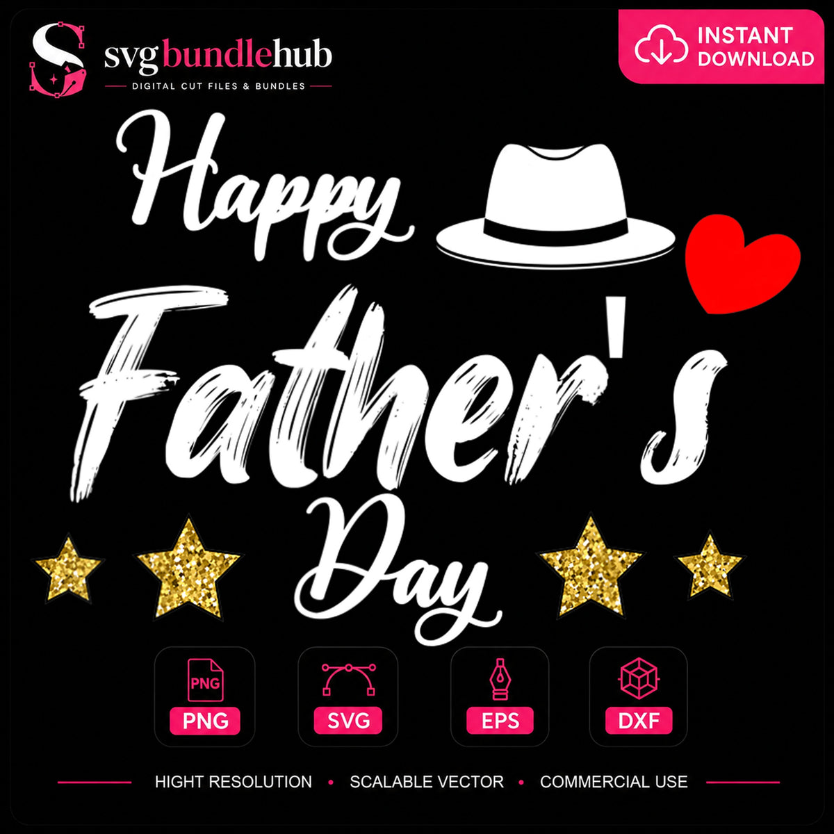 Happy Father's Day Hat Heart Gold Stars Clipart PNG