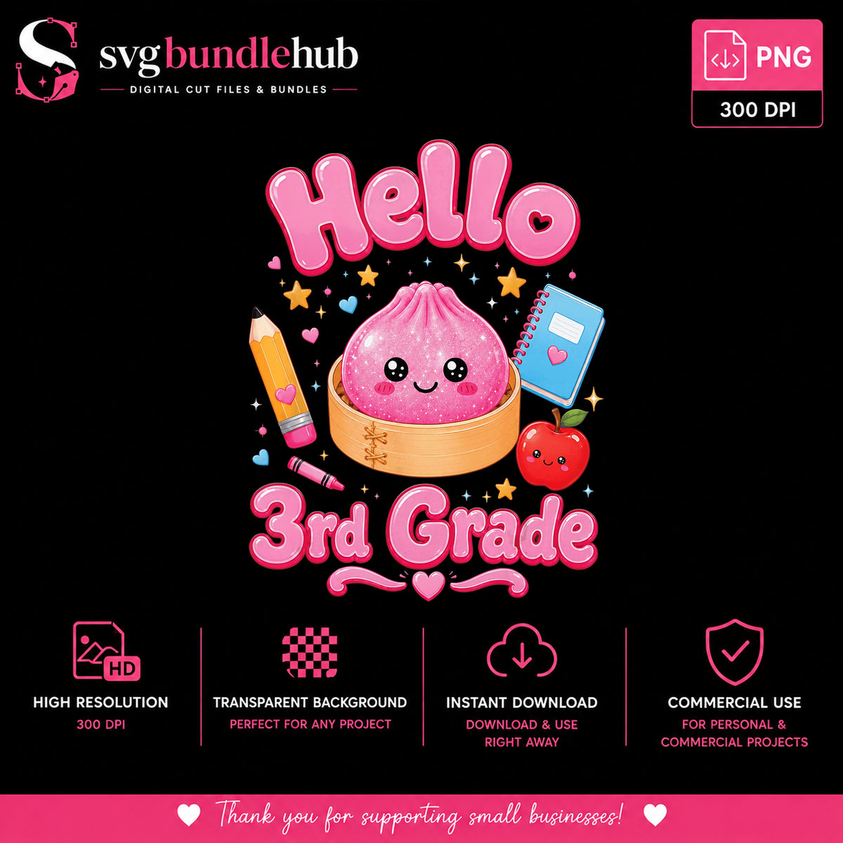 Hello 3rd Grade PNG, Cute Dumpling Back To School PNG, Kids PNG