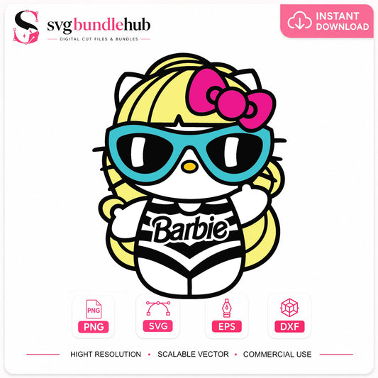 Hello Kitty Barbie Sunglasses SVG, Blonde Cricut Cut File