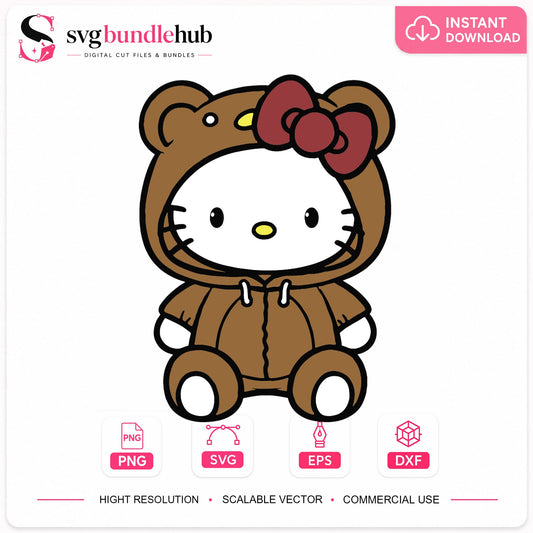 Hello Kitty Bear Hoodie Costume Cricut Cut File SVG